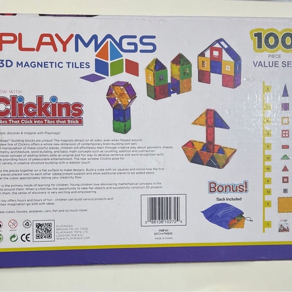 Playmags 100-Piece Magnetic Tiles Building Blocks Set, 3D Magnet Tiles for Kids - Picture 9 of 9